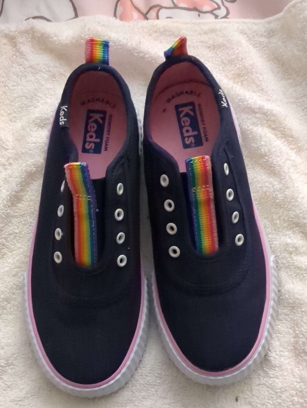Keds Kids Navy Canvas Slip-On Sneakers with Rainbow Pull Tabs
